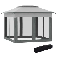 Outsunny 11' x 11' Pop Up Canopy, Outdoor Canopy Shelter Event Tent with 2-Tier Soft Top, Removable Zipper Netting, and Storage Bag, for Patio, Backyard, Garden, Light Grey(m-11)