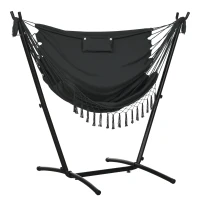 Outsunny Patio Hammock Chair with Stand, Outdoor Hammock Swing Hanging Lounge Chair with Side Pocket and Headrest, Dark Grey(m-9)