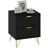 HOMCOM Modern Bedside Table, Accent Nightstand with 2 Drawers, Bed End Table for Bedroom, Black(m-9)
