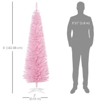 HOMCOM 6' Pencil Christmas Tree, Slim Artificial Xmas Tree with Realistic Branches, Sturdy Metal Stand, Pink(m-3)