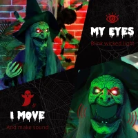 HOMCOM 5.9' Life Size Decoration Animatronic Old Witch Outdoor Halloween, Sound and Motion Activated w/ Light Up Eyes(m-5)