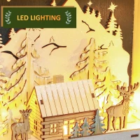 HOMCOM Wooden Christmas Advent Calendar, Light Up Holiday Decoration with 24 Countdown Drawers, Battery Operated(m-4)