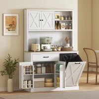 HOMCOM 69" Pantry Cabinet with Charging Station, Kitchen Cabinet with Microwave Stand, Tilt-Out Trash Can Cabinet, White(m-10)