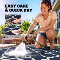 Outsunny 9'x12' Reversible Outdoor RV Rug, Patio Floor Mat, Plastic Straw Rug for Backyard, Deck, Beach, Camping, Dark Blue(m-5)