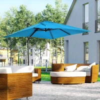Outsunny 8' x 8' Square Patio Hanging Offset Umbrella with 360° Rotation, Aluminum Outdoor Cantilever Market Parasol, Turquoise(m-8)