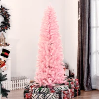 HOMCOM 6FT Pop-up Artificial Christmas Tree Holiday Xmas Holiday Pencil Tree Decoration with Automatic Open for Home Party, Pink(m-1)