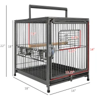 PawHut 18" Heavy Duty Wrought Iron Travel Bird Cage Carrier With Handle Perch And Accessories - Black(m-3)