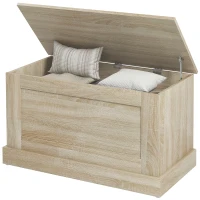 HOMCOM 31.5 Inches Storage Chest, Storage Trunk with Safety Hinge, Wooden Box for Living Room, Natural Wood Grain(m-2)
