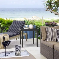 Outsunny Outdoor Side Table, Patio End Table with Umbrella Hole, Small Coffee Table with Steel Frame for Balcony, Black(m-1)