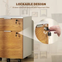 HOMCOM 2 Drawer Small Filing Cabinet Lockable Office Storage Cabinet with Hanging Bars for A4 Letter White Nature Wood(m-6)
