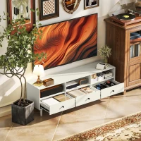 HOMCOM TV Stand for up to 75 Inches, TV Table with 3 Storage Shelves, 3 Drawers for Living Room, Bedroom, Cream White(m-1)