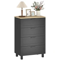 HOMCOM Dresser for Bedroom with 4 Drawers, Chest of Drawers with Solid Wood Legs for Closet, Living Room, Entryway, Black(m-9)