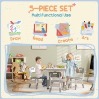 Qaba 5 Pieces Toddler Table and Chair Set, Height Adjustable Activity Table and Chair Set for Nursery Classroom, Grey(m-5)