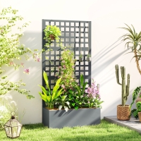 Outsunny Galvanized Raised Garden Bed Planter Box with Trellis for Climbing Plant, Vegetable, Vine, 35"x16"x70" Grey Wood Effect