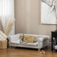 PawHut Modern Pet Sofa Cat or Medium Large Dog Bed W/ Removable Seat Cushion, Light Grey(m-1)