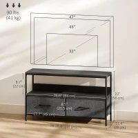HOMCOM TV Stand with Charging Station, TV Table with 2 Foldable Linen Drawers and Open Shelf for 47 Inch Television, Black(m-3)
