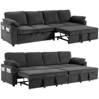 HOMCOM Sectional Sofa Bed, Double Pullout Sleeper Sofa Couch, Chenille Fabric, Dark Grey(m-13)