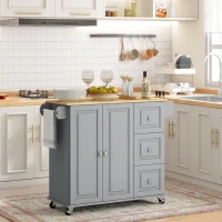 HOMCOM Kitchen Island on Wheels, Kitchen Cart with Drop Leaf, Drawers, Grey(m-10)