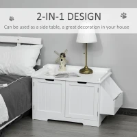 PawHut Wooden Cat Litter Box Enclosure, Hidden Cat Washroom, Kitten House with Nightstand End Table and Storage Rack Magnetic Doors, White(m-5)