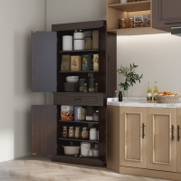 HOMCOM 71" Freestanding Kitchen Pantry with 4 Doors and 2 Cabinets, Tall Storage Cabinet for Kitchen, Distressed Coffee