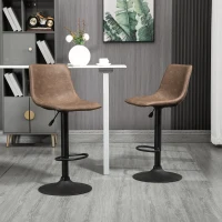 HOMCOM Adjustable Counter Height Bar Stools Set of 2, 360° Swivel Kitchen Counter Stools Dining Chairs with Backs, Vintage Leather, Brown(m-8)