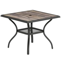 Outsunny Outdoor Dining Table for 4, Square Patio Table with Umbrella Hole, Shelf, Faux Wood Top for Garden, Backyard, Grey(m-2)