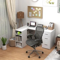 HOMCOM L Shaped Desk, 55" Corner Computer Desk with Power Outlets, File Drawer, 2 Drawers, Adjustable Shelves, White(m-8)