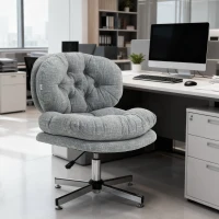 HOMCOM Computer Desk Chair, Armless Office Chair with Wide Padded Seat and Adjustable Height, Grey(m-8)