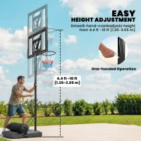 Soozier Basketball Hoop Stand Outdoor, 4.4–10 ft Single Hand Rotation Adjustable with Shatterproof Backboard & Weight Bag(m-4)