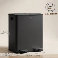 HOMCOM Garbage Bin, Soft-Close Trash Can with Foot Pedal, 2x5 Gallon (2x20 L) Garbage Can with Removable Inner Buckets, Black(m-3)