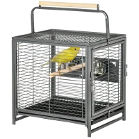 PawHut Bird Travel Carrier Cage, Portable Metal Bird Cage for Parrots Conures Cockatiel Parakeets with Stand Perch, Stainless Steel Bowls, Pull Out Tray, 19" x 15" x 26", Black(m-11)