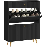 HOMCOM Narrow Shoe Storage Cabinet with Wave-like Panels and Adjustable Shelves for 12 Pairs of Shoes, Black(m-9)