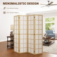 HOMCOM 4 Panel Room Divider, 5.6 ft Folding Wall Divider Room Partition for Home Office, Bedroom, Living Room(m-4)