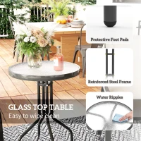 Outsunny 3 Pieces Bistro Set, Small Patio Furniture Set with Stackable Mesh Chairs, Glass Table for Garden, Balcony, Light Grey(m-7)