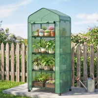 Outsunny Portable Greenhouse, Outdoor Hot House Plant Flower Greenhouse with 4 Tier Shelves, PE Cover, Green(m-1)