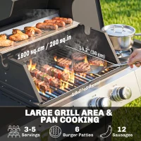 Outsunny 3 Burner Propane Gas Grill with Side Burner, 36,000 BTU BBQ Grill with Cast Iron Grates, Wheels, Warming Rack, Cabinet(m-4)