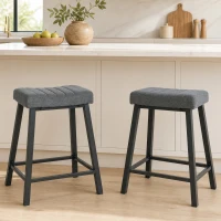 HOMCOM Set of 2 Bar Stools, Velvet Upholstered Counter Stools with Curved Seat and Footrest for Kitchen Island, Grey(m-1)