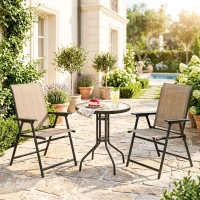 Outsunny 3 Pieces Bistro Set, Small Patio Furniture Set with Stackable Mesh Chairs, Glass Table for Garden, Light Mixed Brown(m-8)