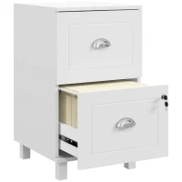 HOMCOM 2-Drawer Small Filing Cabinet Lockable Home Office Storage Cabinet with Adjustable Hanging Bars for A4 Letter White(m-9)