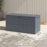 Outsunny 100 Gallon Resin Deck Box, Waterproof Lockable Outdoor Storage Box with Pneumatic Gas Rods, Side Handles(m-3)