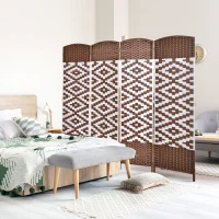HOMCOM 4 Panel Room Divider, 6 Ft Indoor Portable Folding Privacy Screens, Diamond Hand-Woven Double Hinged Freestanding Partition Wall Dividers for Home Office, Brown(m-9)