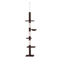 PawHut 102" Adjustable Height Floor to Ceiling Cat Tree, 5 Level Cat Tower with Scratching Posts, Hammock, Brown(m-1)
