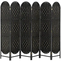 HOMCOM Bohemian Privacy Screen, Folding Room Divider with 6 Panels and Arched Top for Bedroom Living Room Office, Black(m-9)