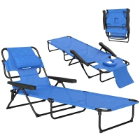 Outsunny Folding Lounge Chair w/ Reclining Back, Dark Blue(m-13)