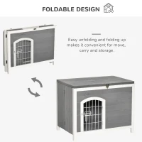 PawHut Foldable Wooden Dog House Raised Puppy Cage Kennel Cat Shelter for Indoor & Outdoor w/ Lockable Door Openable Roof Removable Bottom for Small and Medium Pets Grey(m-4)