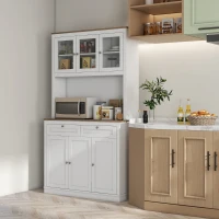 HOMCOM 71" Pantry Cabinet with Microwave Space, Buffet with Hutch, 2 Drawers, Adjustable Shelves and Glass Doors, White(m-8)