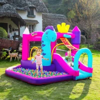 Outsunny Kids Bouncy House with Blower, 4 in 1 Large Bounce Castle with Jumping, Water Pool, Slide for Outdoor and Indoor(m-8)