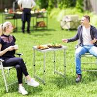 Outsunny Folding Adjustable Patio Picnic Table Portable Camping Dining Lunch Table Aluminum Frame Silver(m-8)