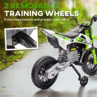 Qaba 12V Kids Dirt Bike, Electric Motorcycle with Twist Grip Throttle, Training Wheels, Rear Suspension & Music, Green(m-5)