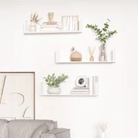 HOMCOM Set of 3 31.5" Wooden U-Shaped Floating Shelves Set Wall Mounted Hanging Bookshelf CD DVD Storage Display for Bedroom Living Room Kitchen, White(m-1)